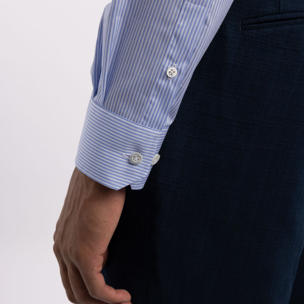 Chemise premium Thomas Mason en twill à rayures bleues