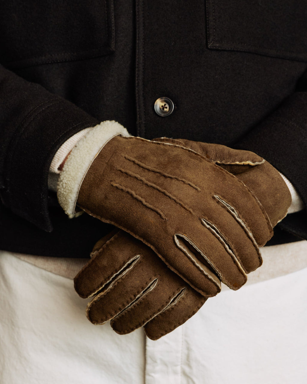 Gants en peau lainée camel