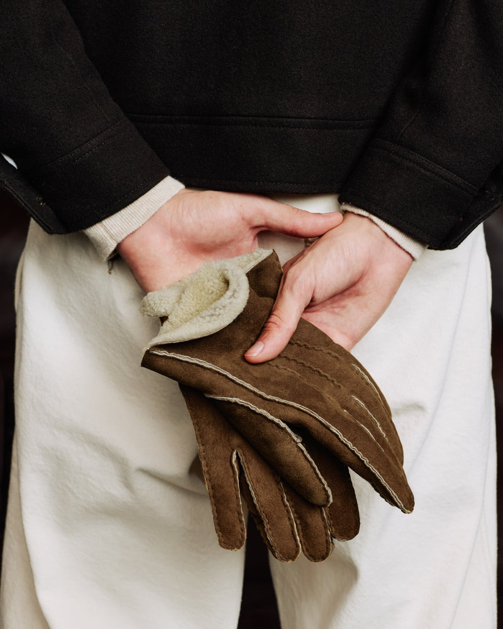 Gants en peau lainée camel