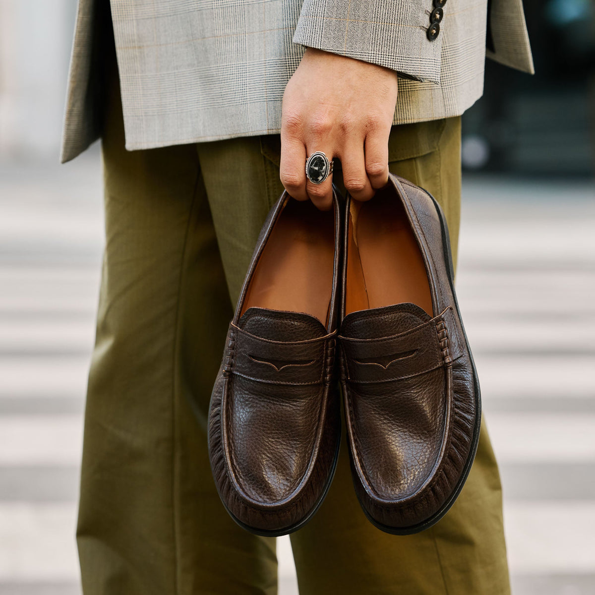 Mocassin en cuir grainé marron