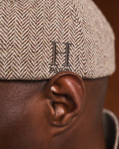 Casquette en laine chevrons et velours marron