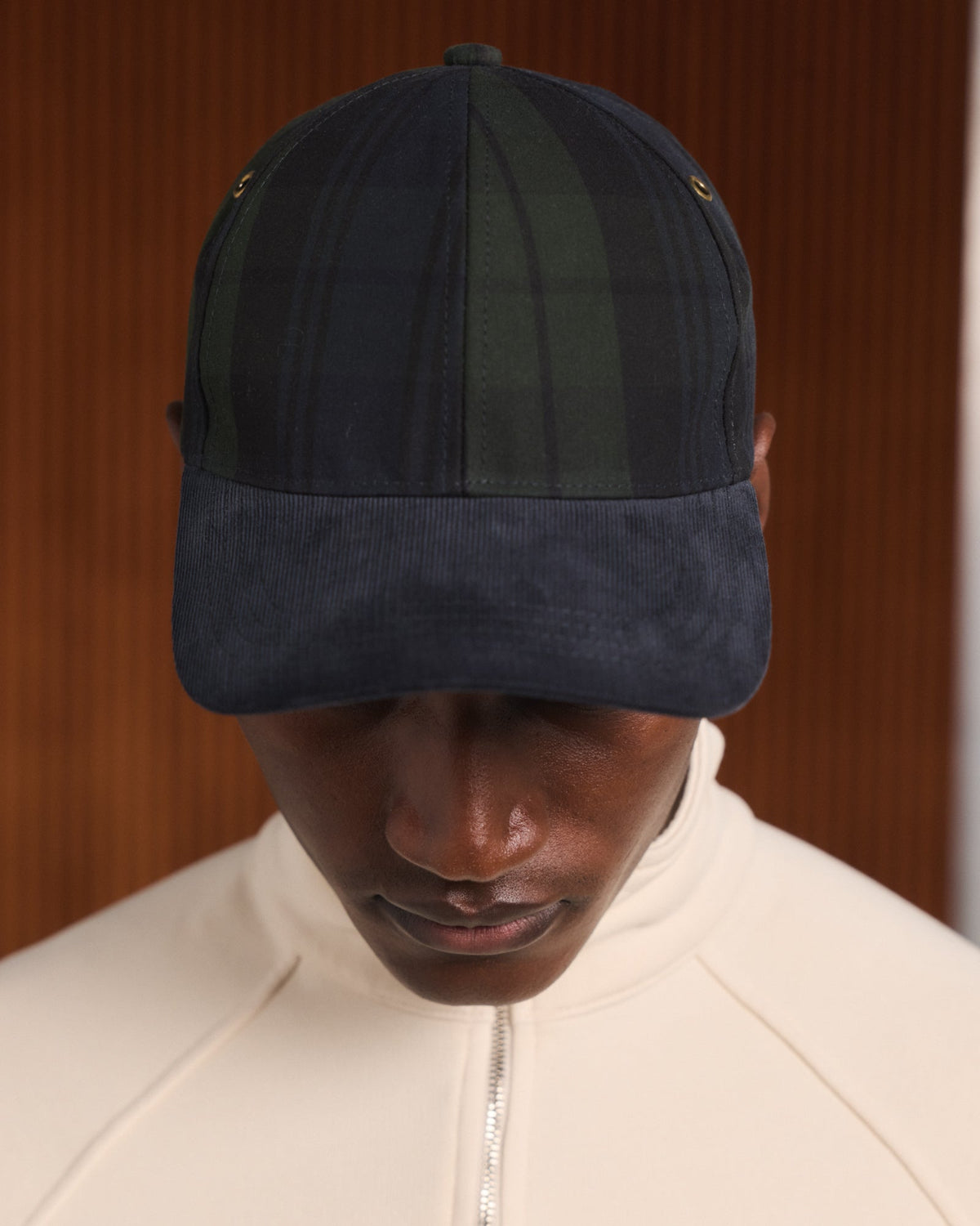Casquette en coton tartan vert et marine