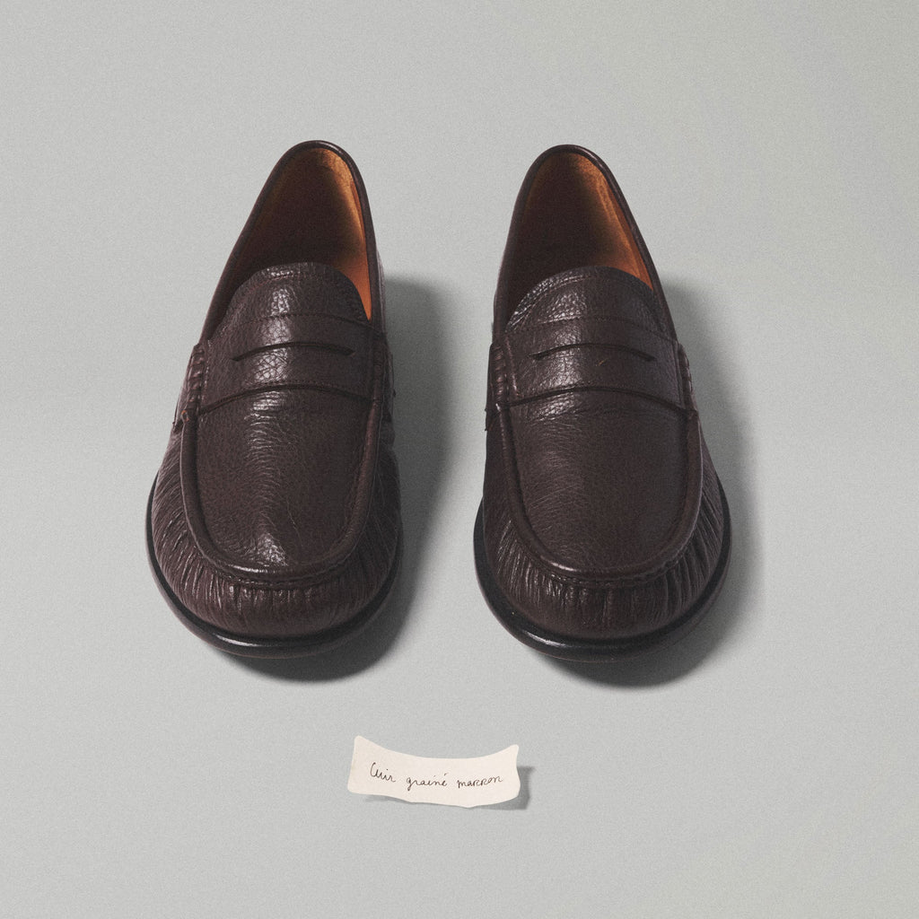 Mocassin en cuir grainé marron
