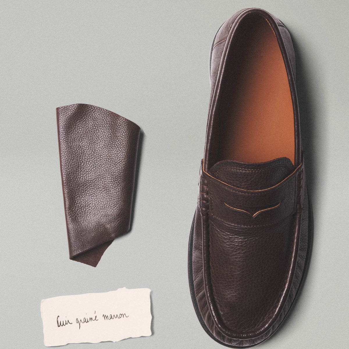 Mocassin en cuir grainé marron