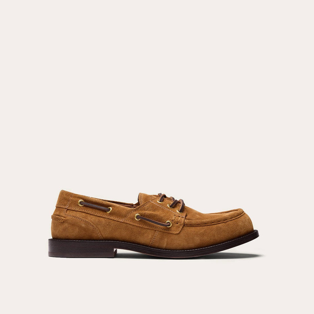 Chaussure bateau en cuir suède ambre