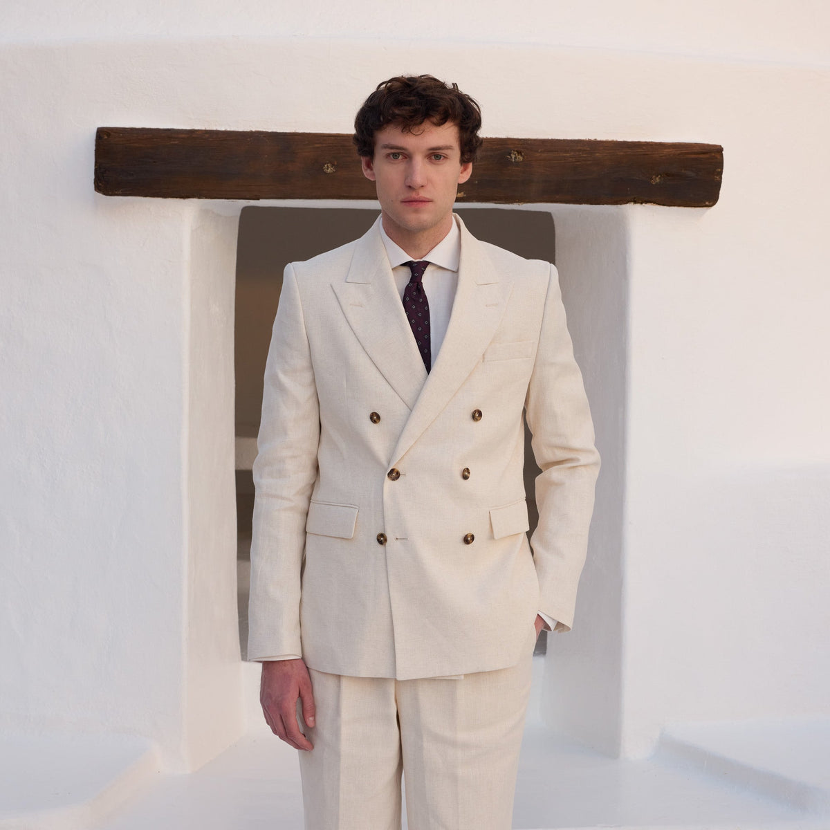 Veste croisée beige en chanvre et coton biologique
