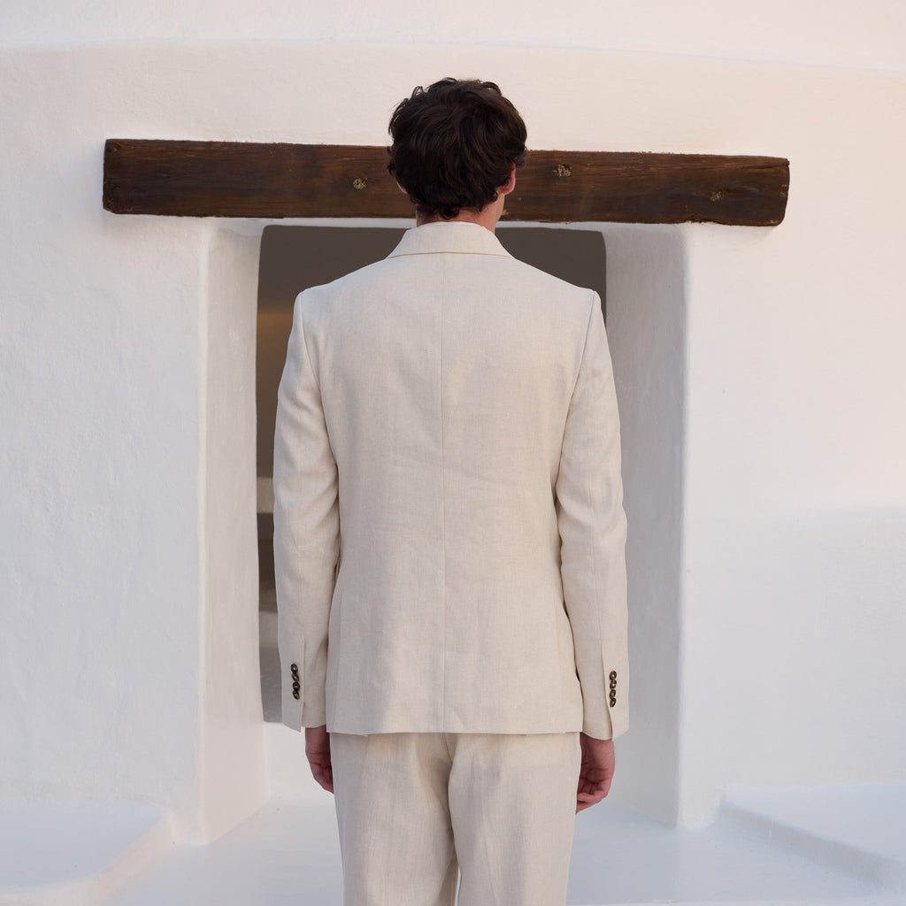 Veste croisée beige en chanvre et coton biologique