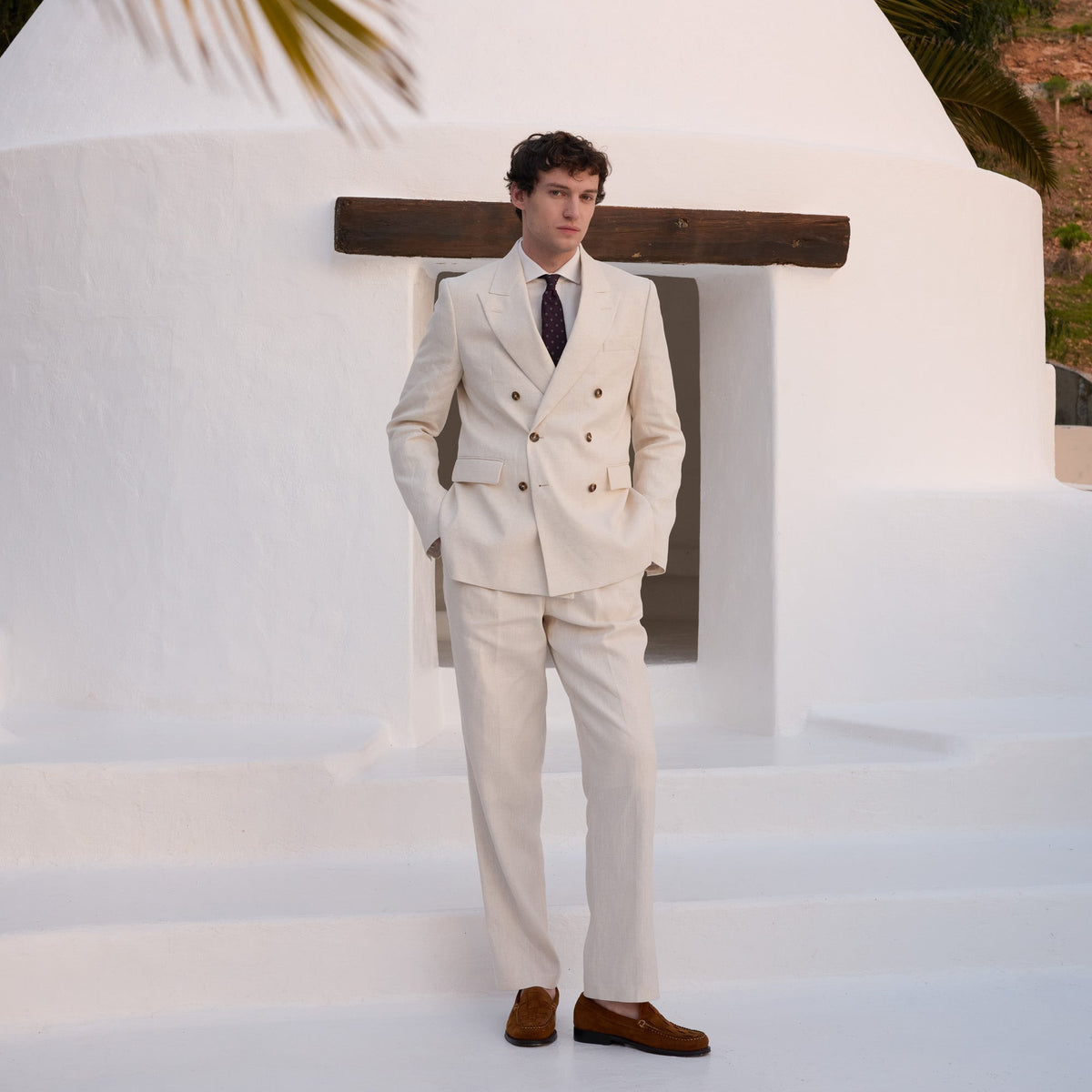 Veste croisée beige en chanvre et coton biologique