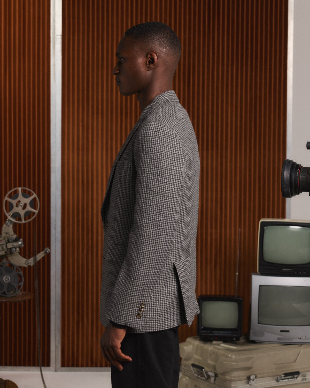 Veste en laine pied-de-poule grise