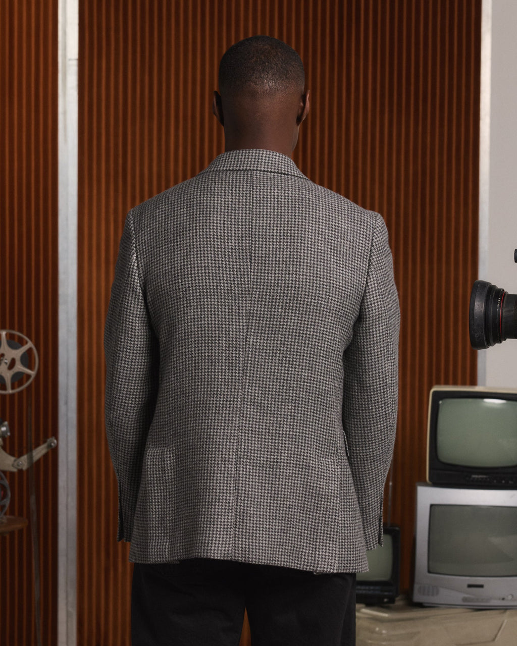Veste en laine pied-de-poule grise