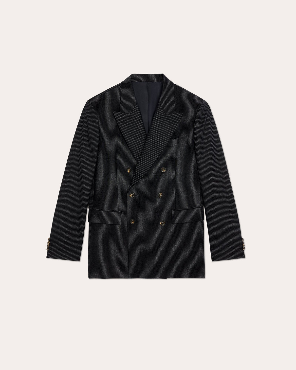 Veste croisée marine en flanelle de laine rayée