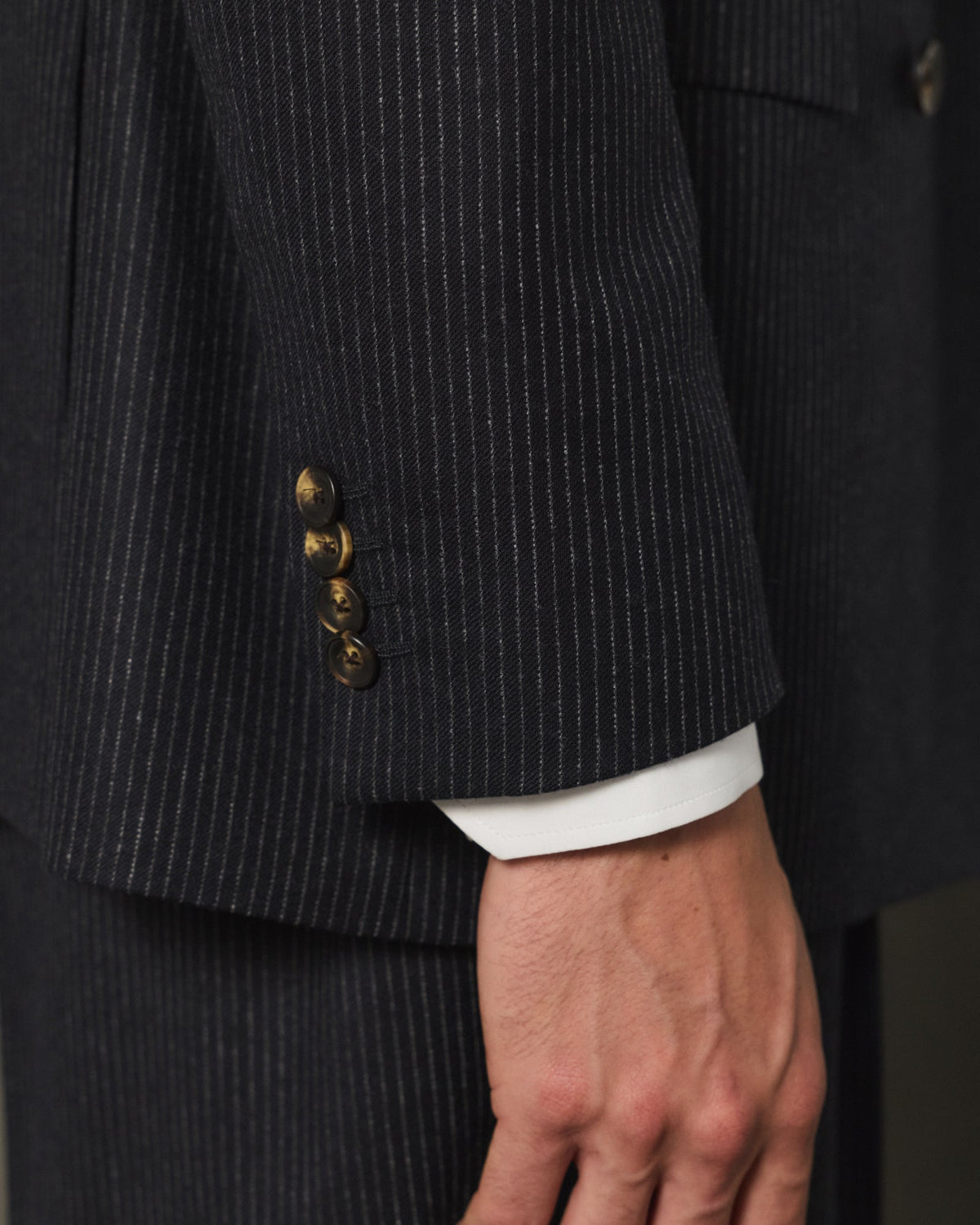 Costume croisé en flanelle de laine marine rayée