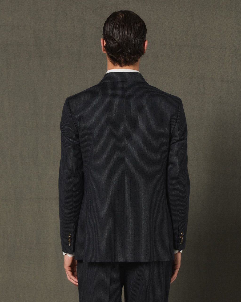 Veste croisée marine en flanelle de laine rayée