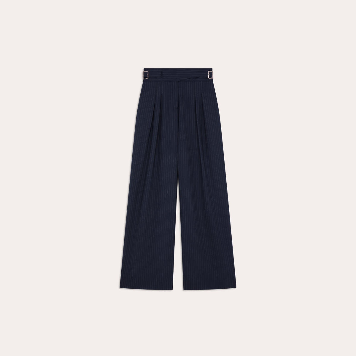 Pantalon Gurkha à plis en laine rayée marine
