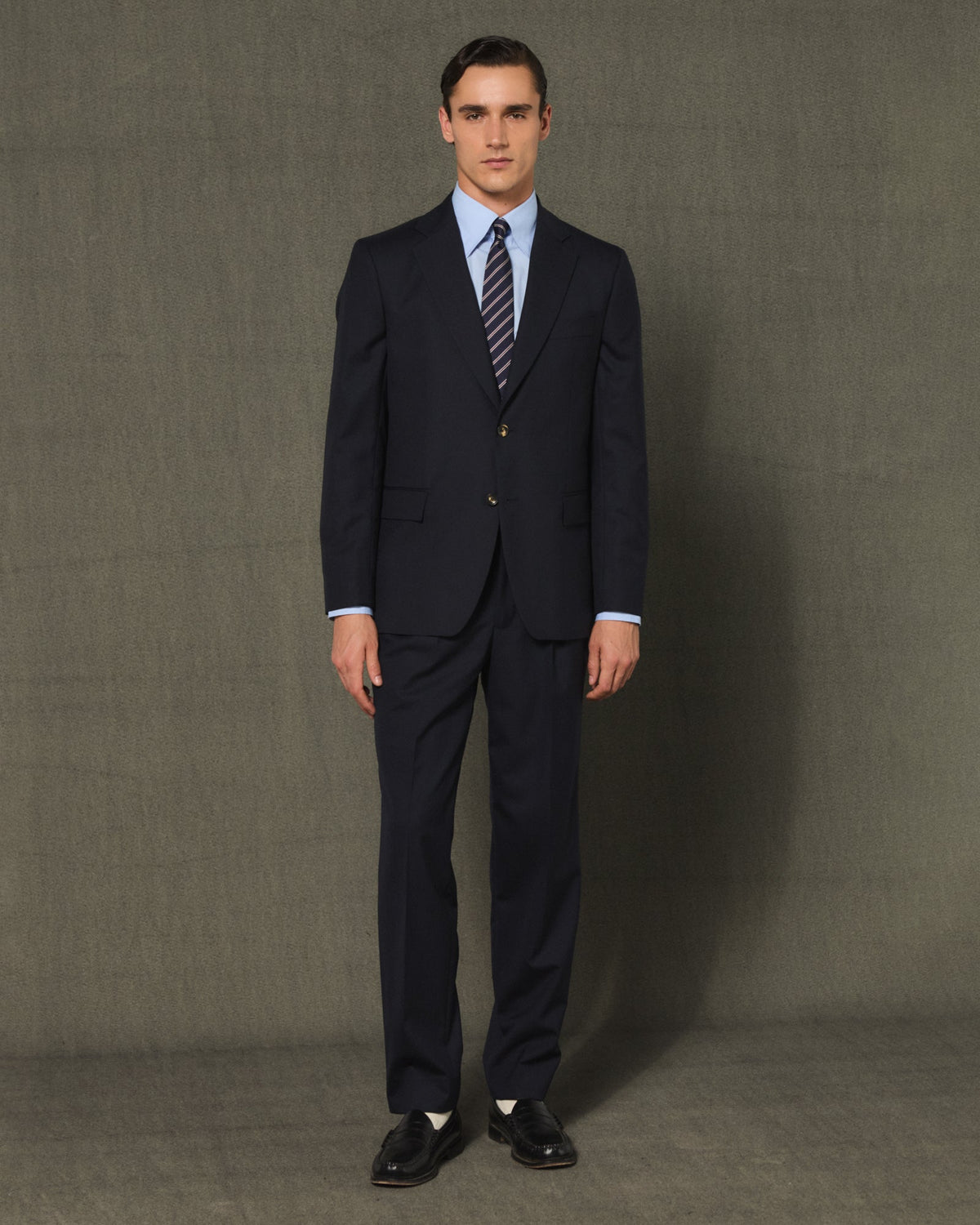 Costume formel en laine marine, pantalon droit