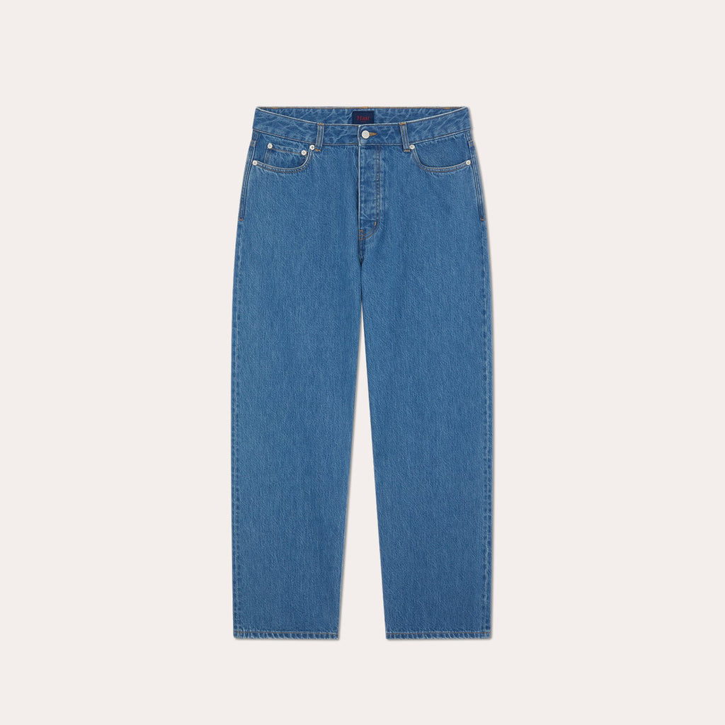 Jean droit bleu en coton italien