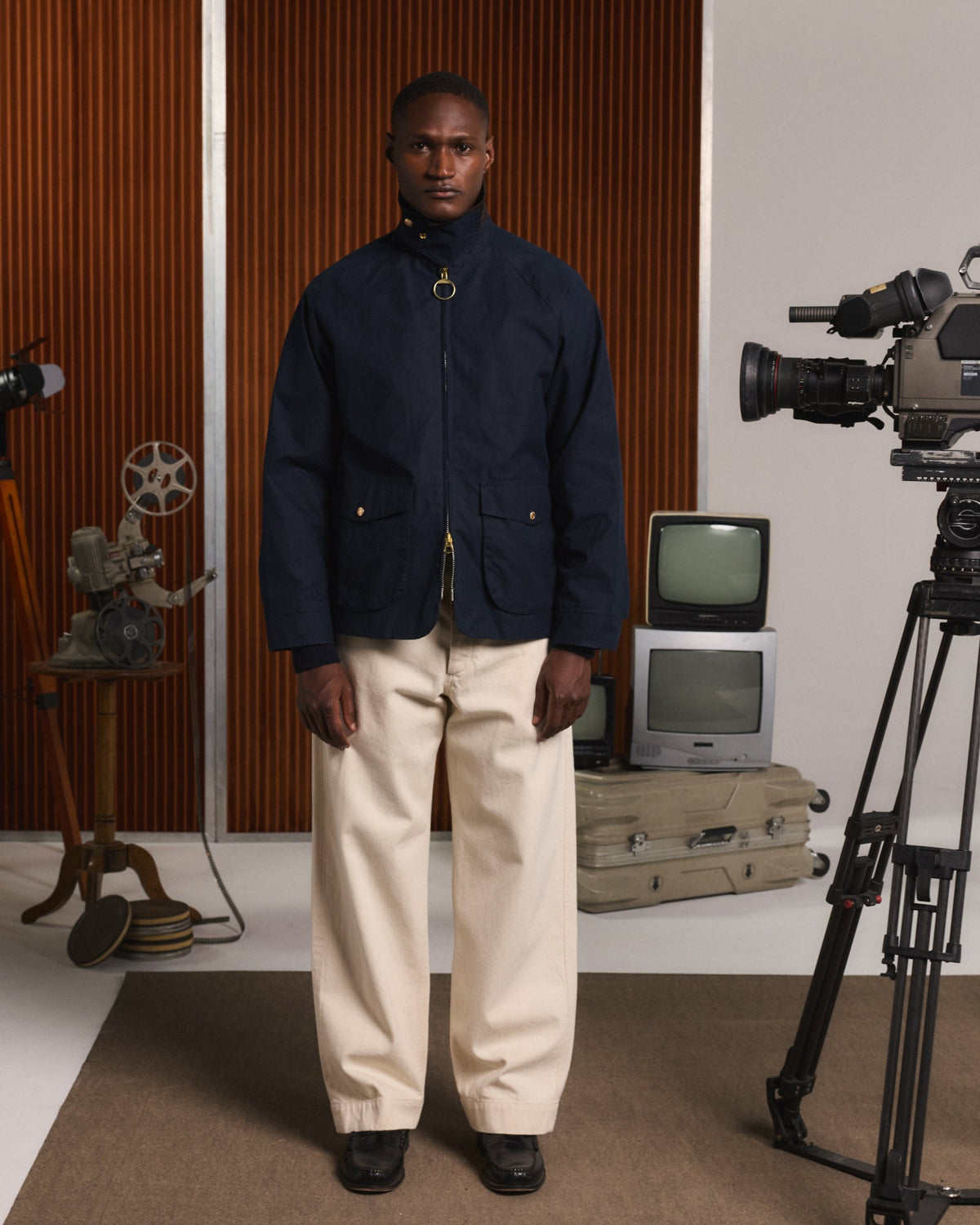 Blouson en coton ciré bleu