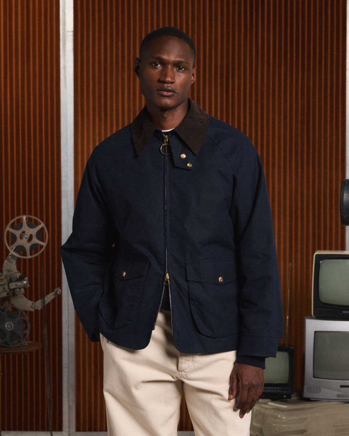 Blouson en coton ciré bleu