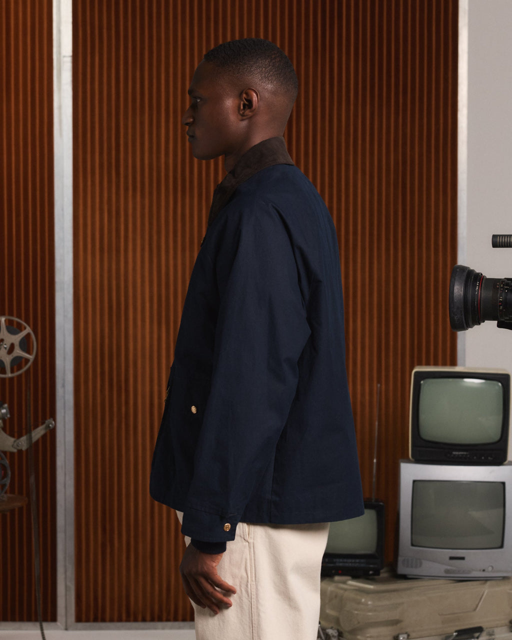Blouson en coton ciré bleu