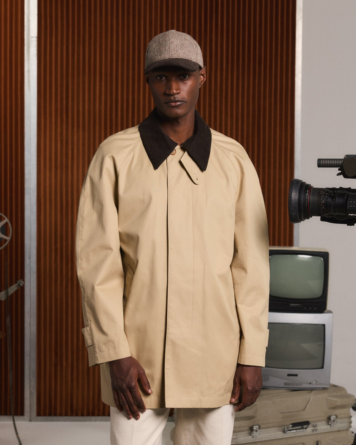 Manteau car coat en coton imperméable beige