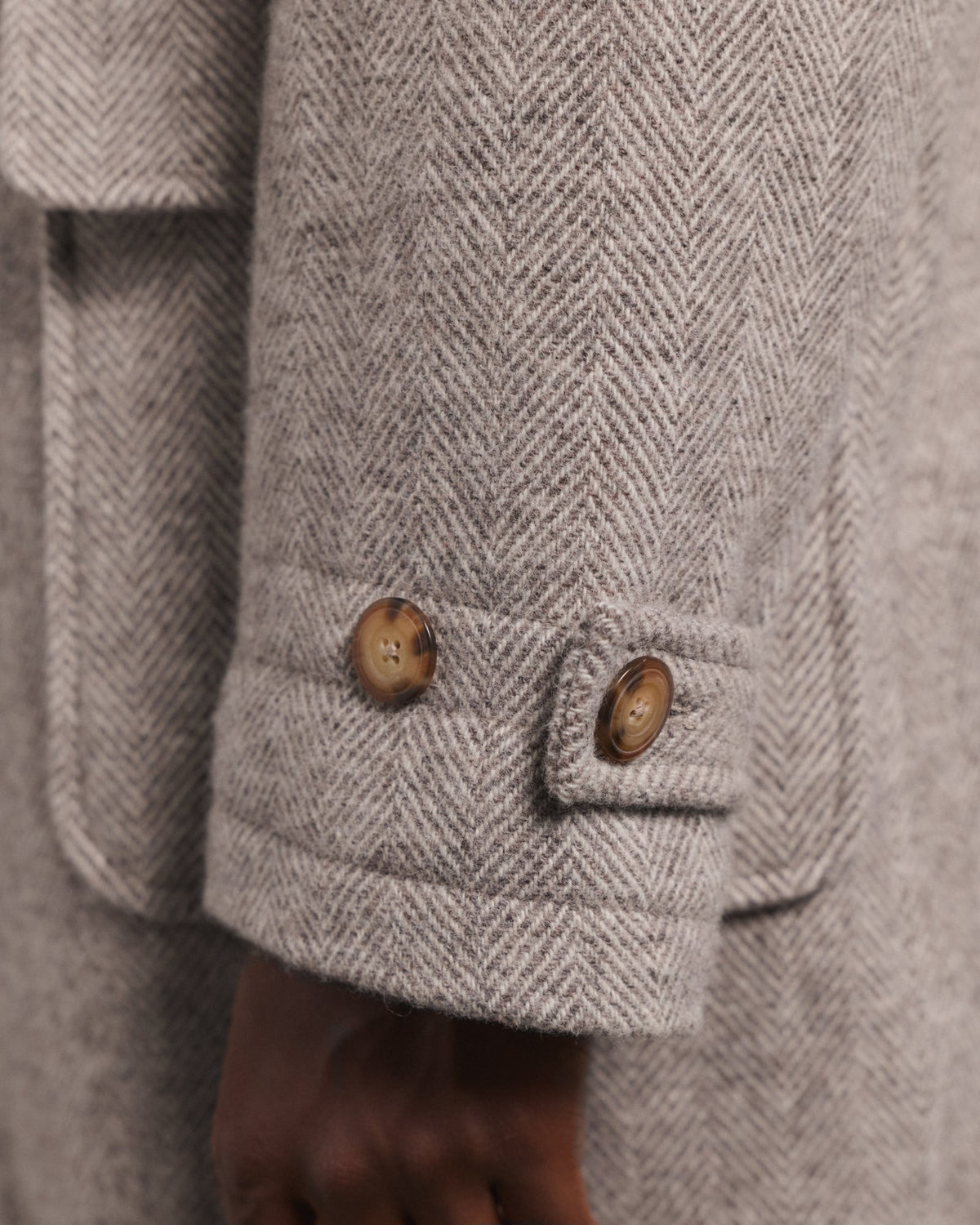 Duffle-coat en laine à chevrons écru et beige