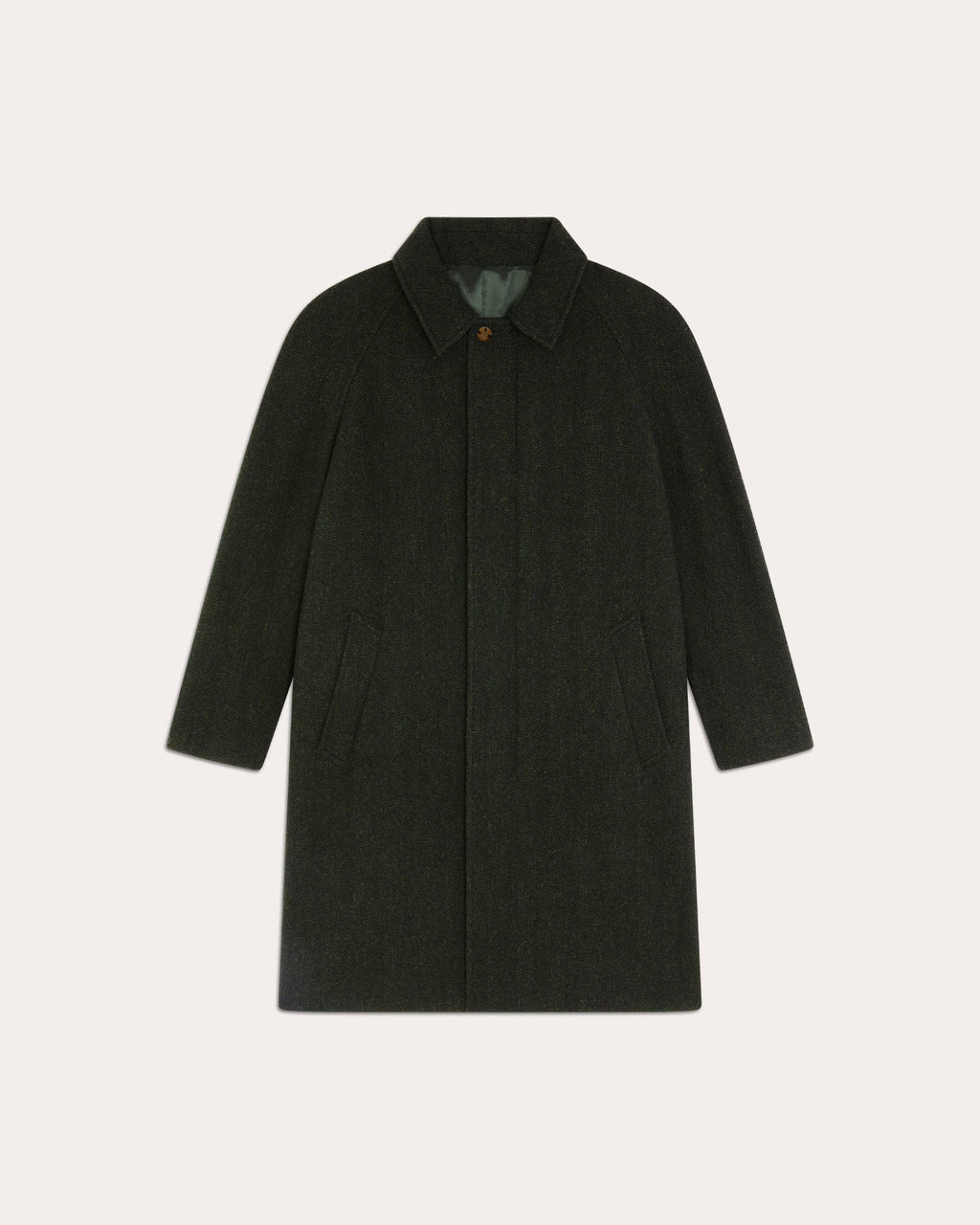 Manteau Balmacaan en laine vierge chevrons verts