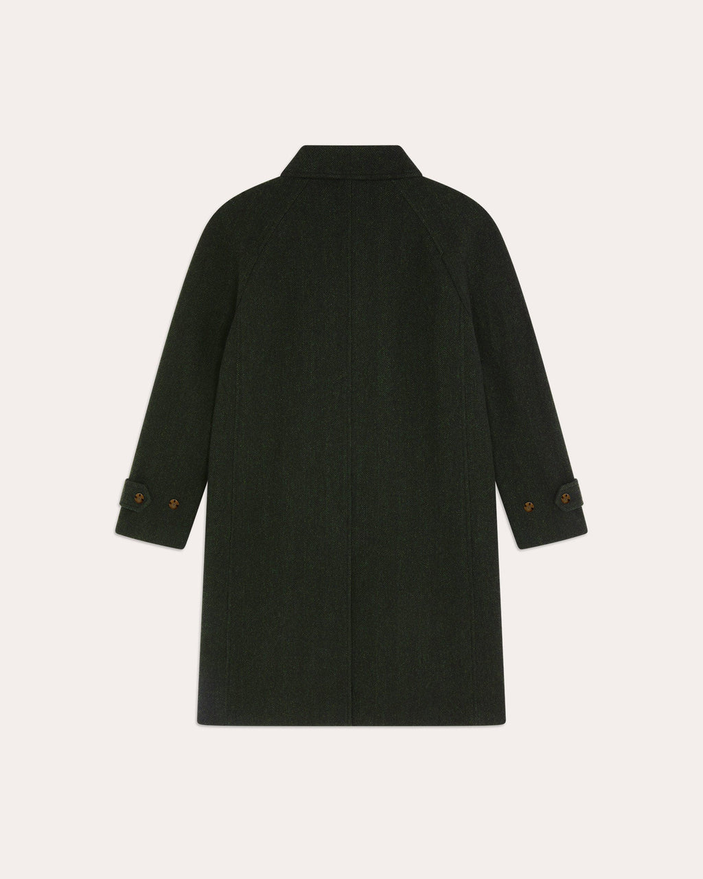 Manteau Balmacaan en laine vierge chevrons verts