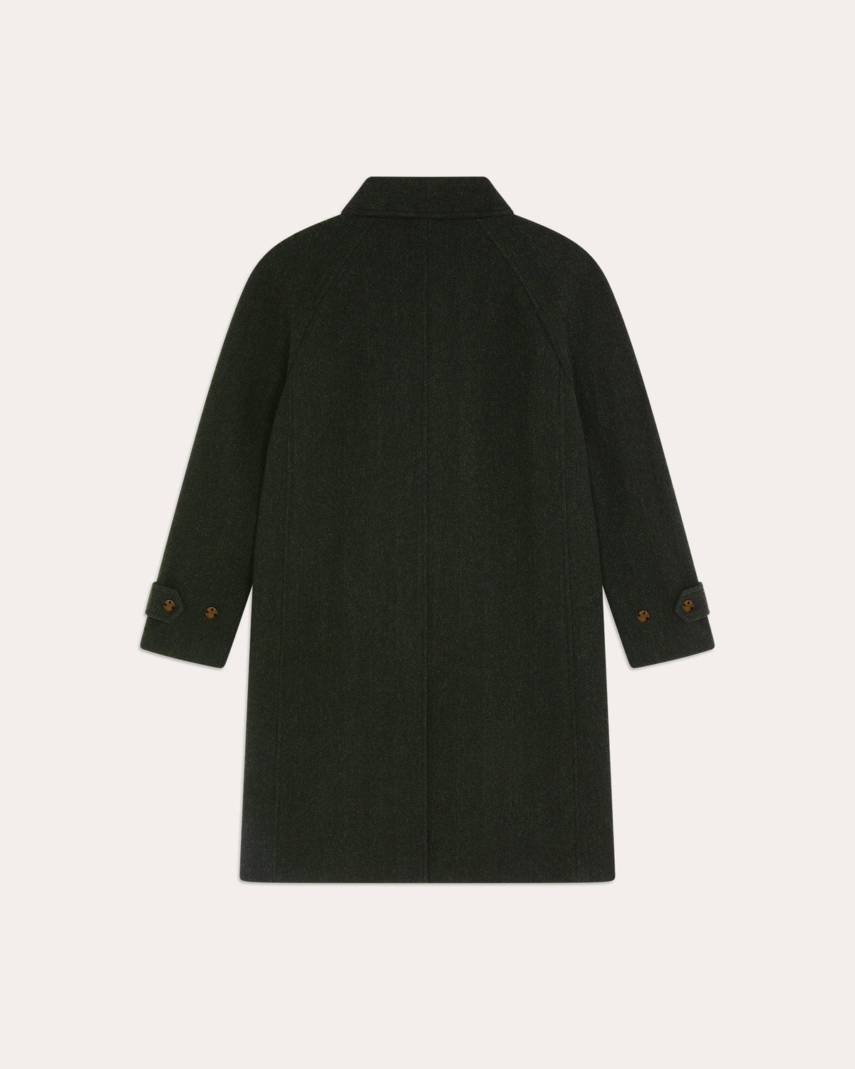 Manteau Balmacaan en laine vierge chevrons verts