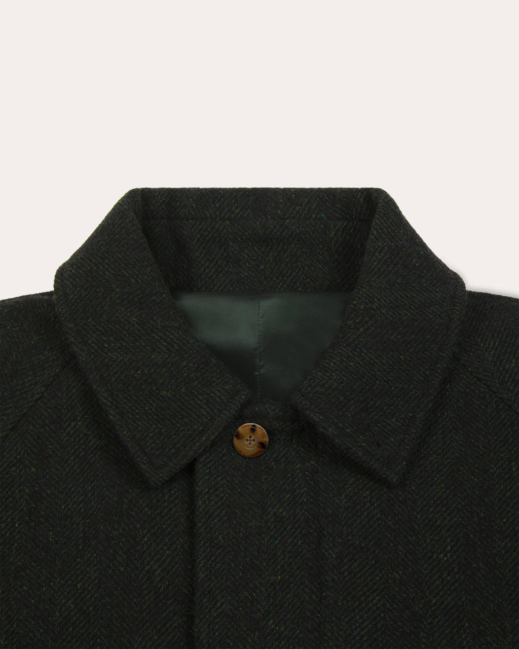Manteau Balmacaan en laine vierge chevrons verts
