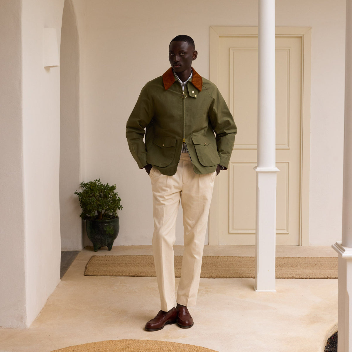 Blouson en coton ciré vert