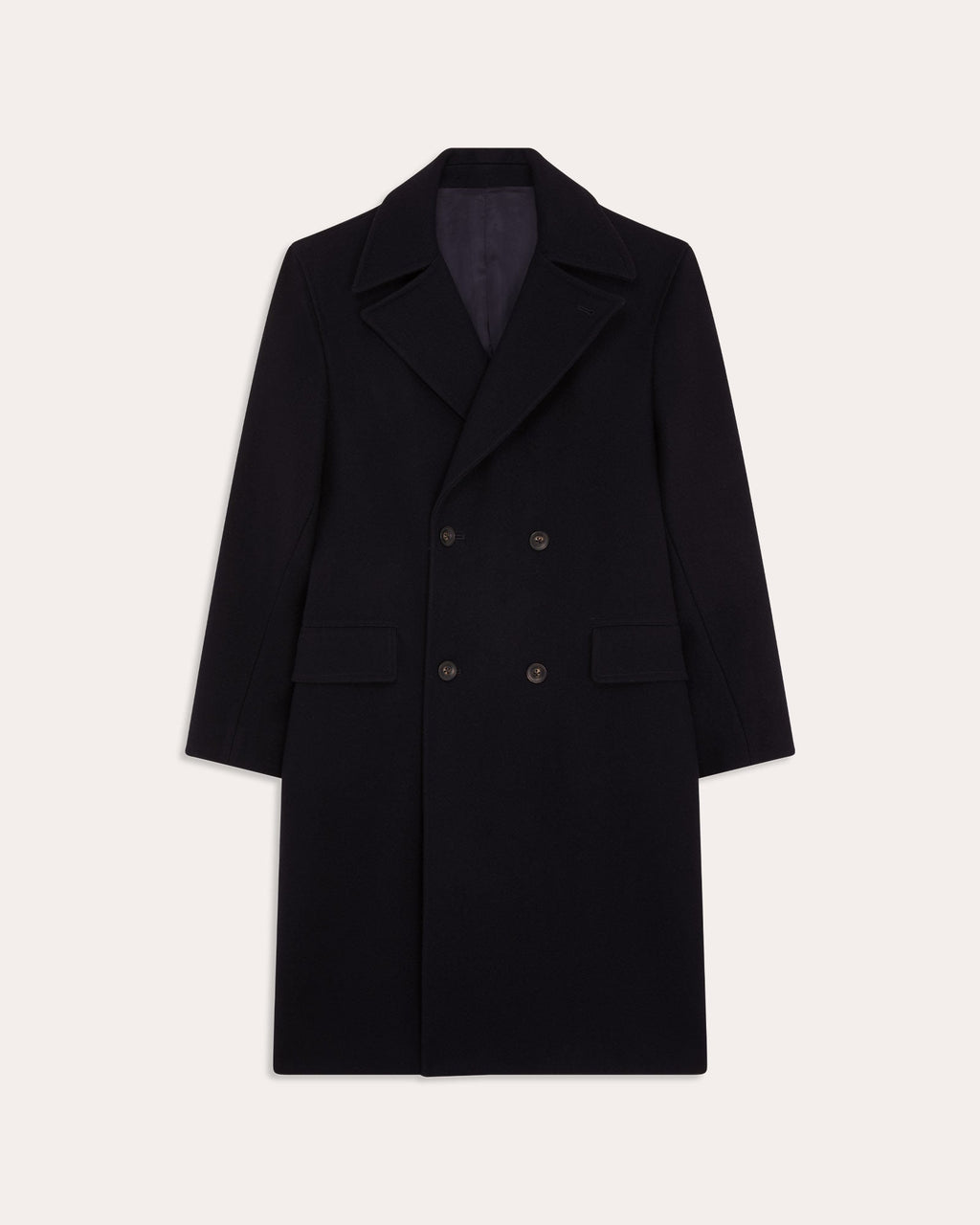 Manteau long croisé en laine marine