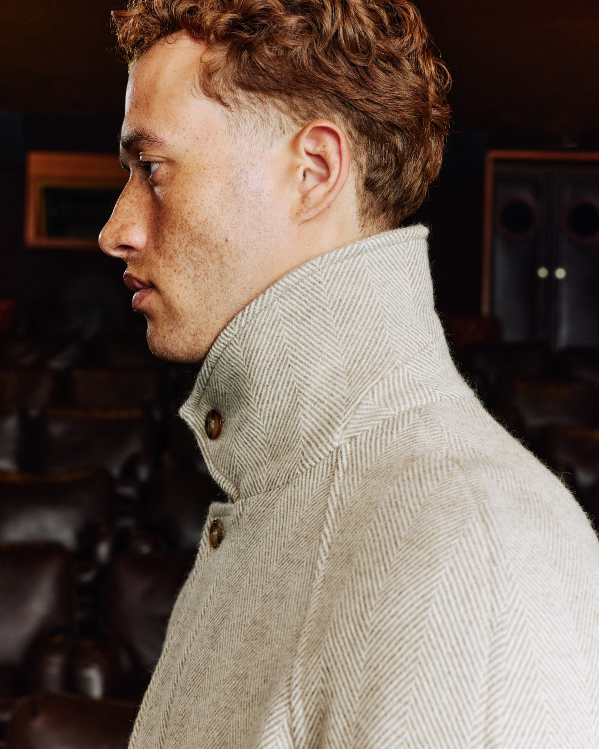 Manteau Balmacaan en laine vierge chevrons écru