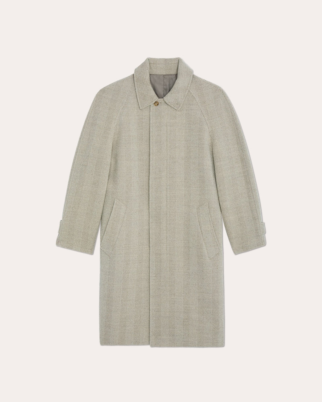 Manteau Balmacaan en laine vierge chevrons écru