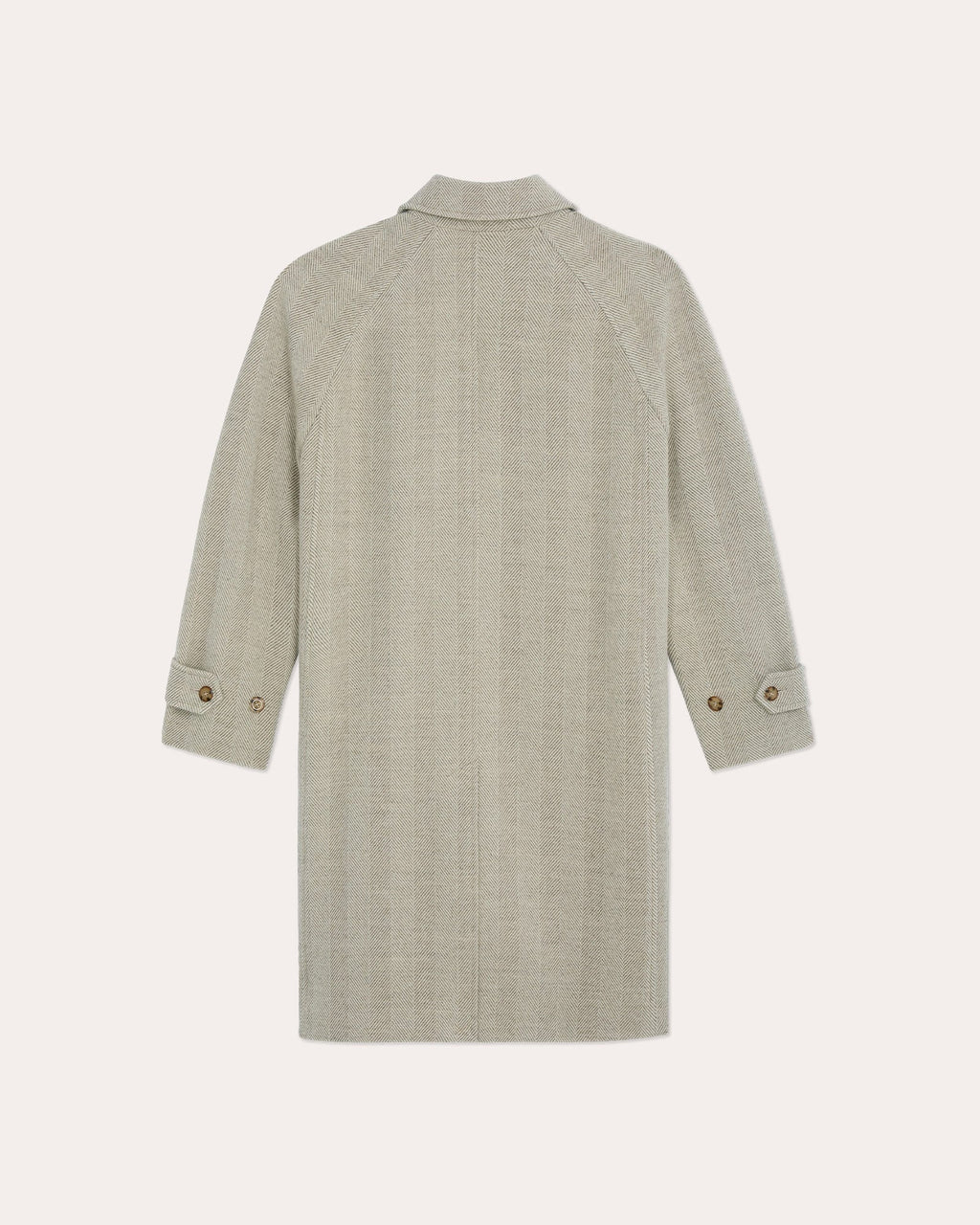 Manteau Balmacaan en laine vierge chevrons écru