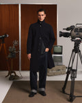 Manteau Balmacaan en laine vierge chevrons marine