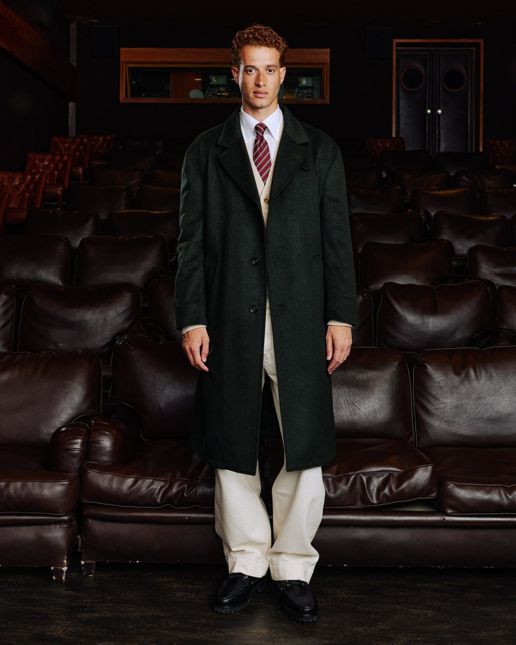 Manteau long ceinturé en laine Loden vert