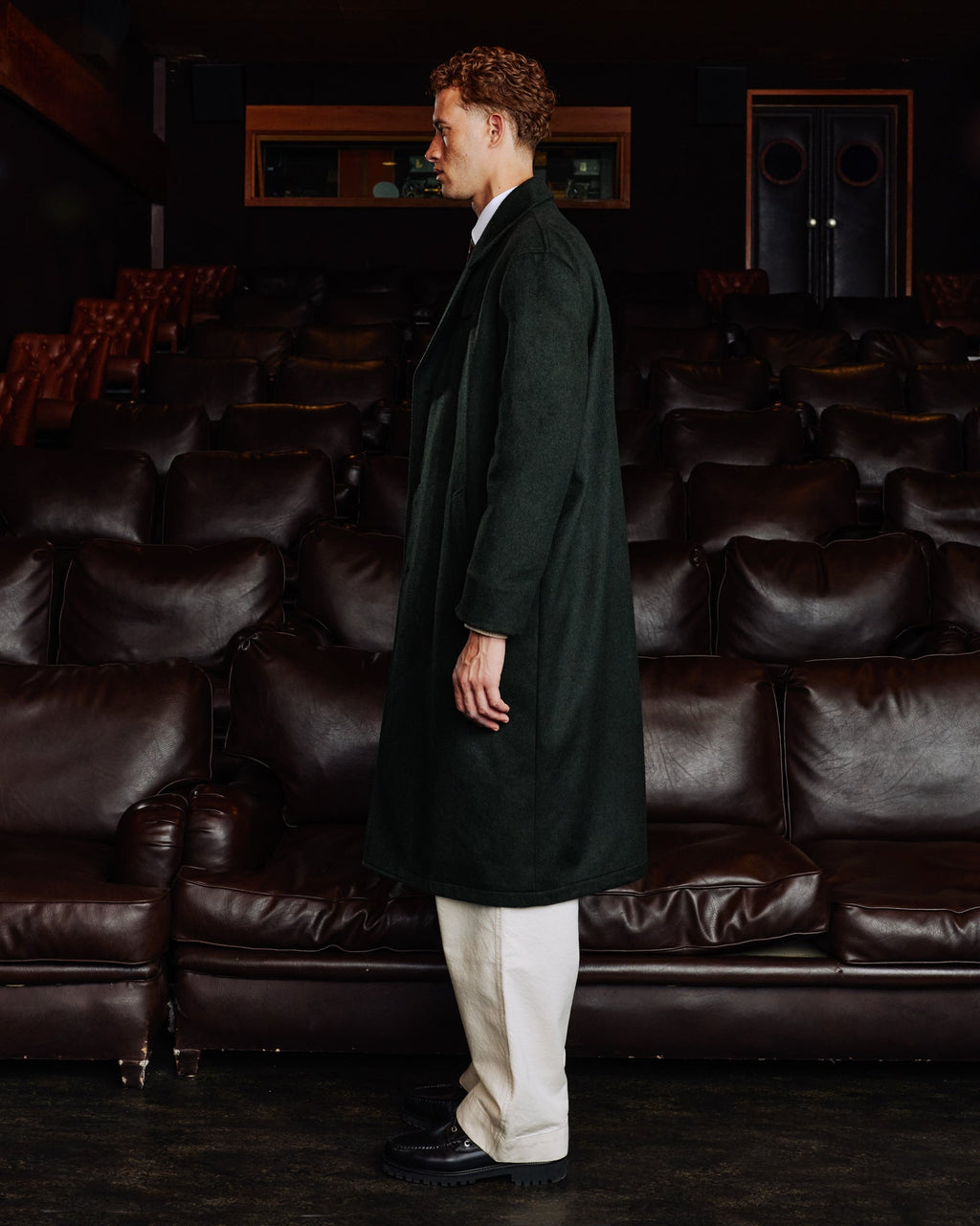 Manteau long ceinturé en laine Loden vert