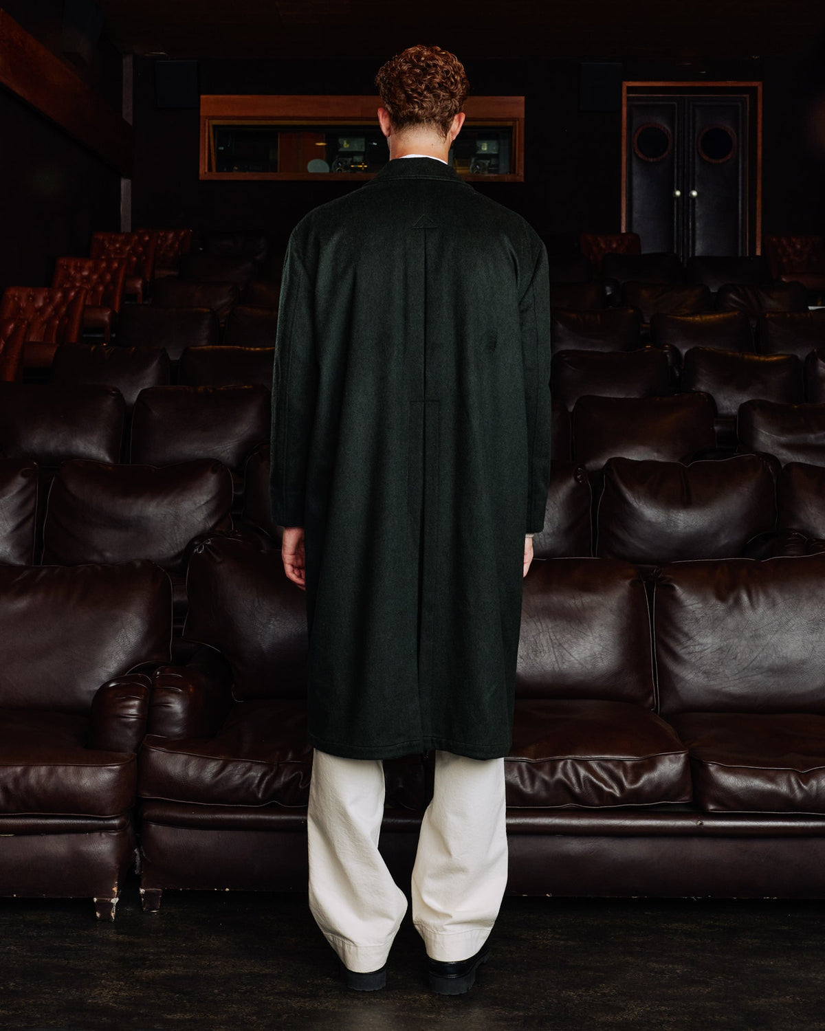 Manteau long ceinturé en laine Loden vert
