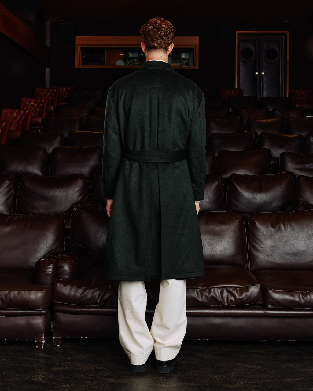 Manteau long ceinturé en laine Loden vert