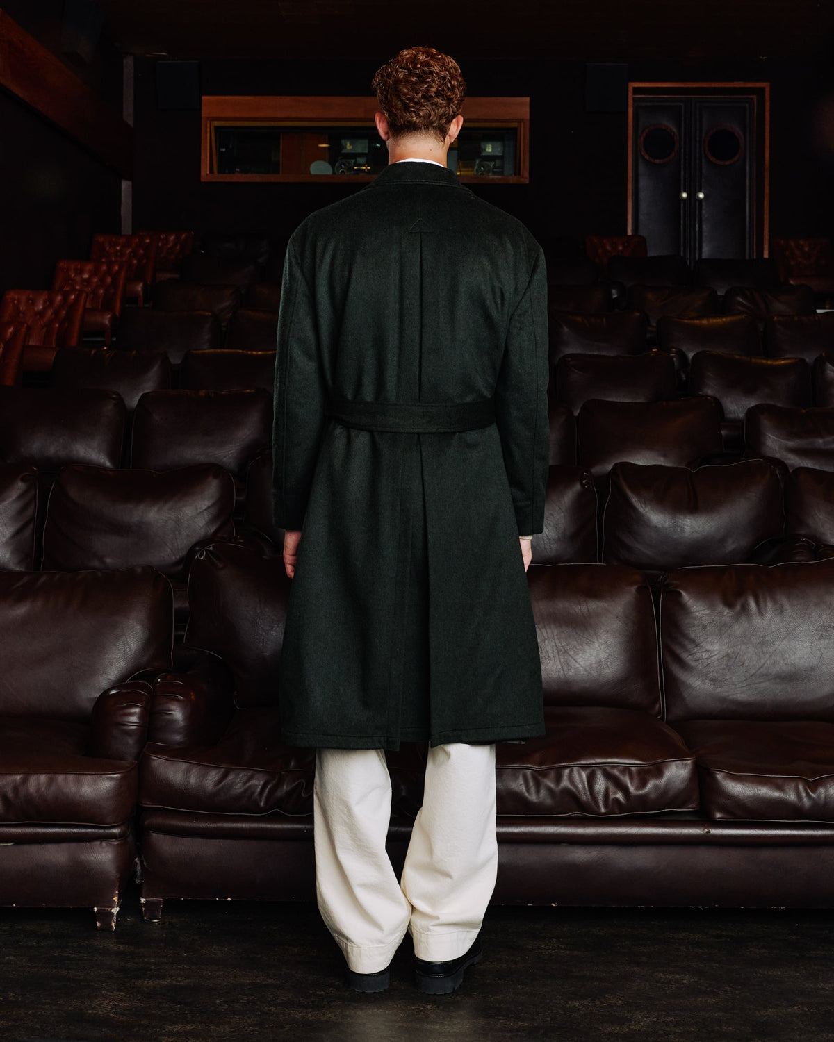 Manteau long ceinturé en laine Loden vert