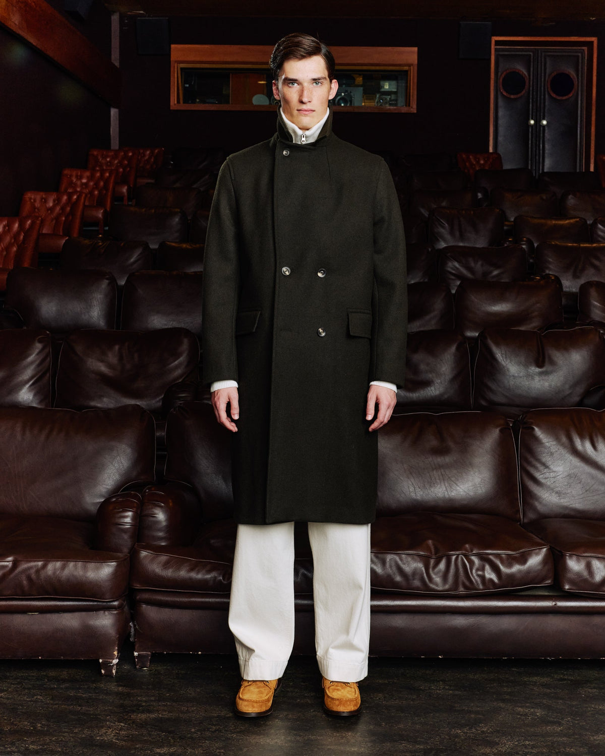 Manteau long croisé en laine vert