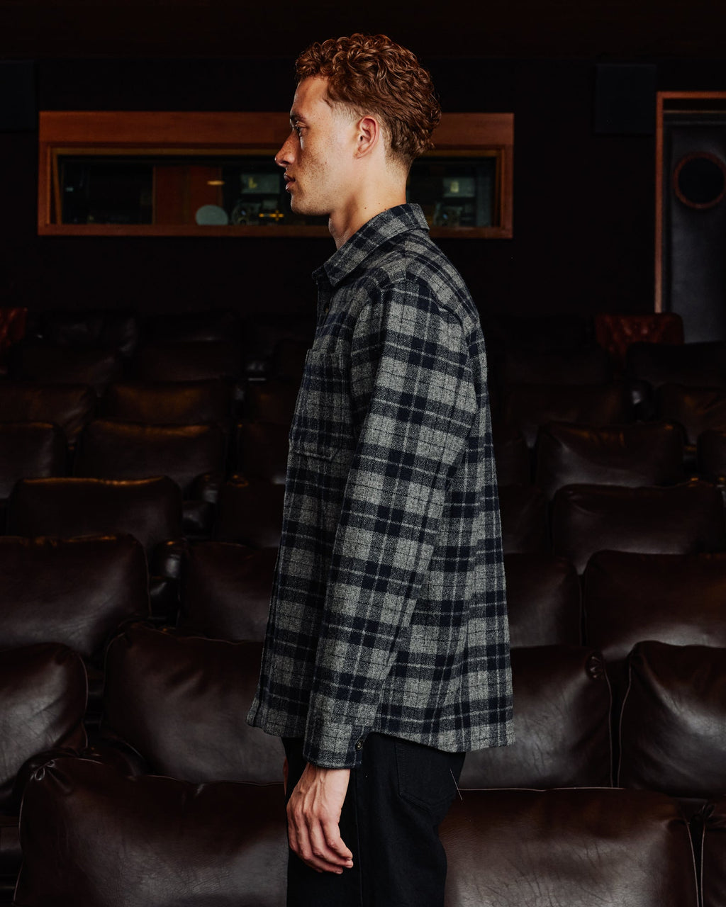 Surchemise en laine à carreaux gris et marine