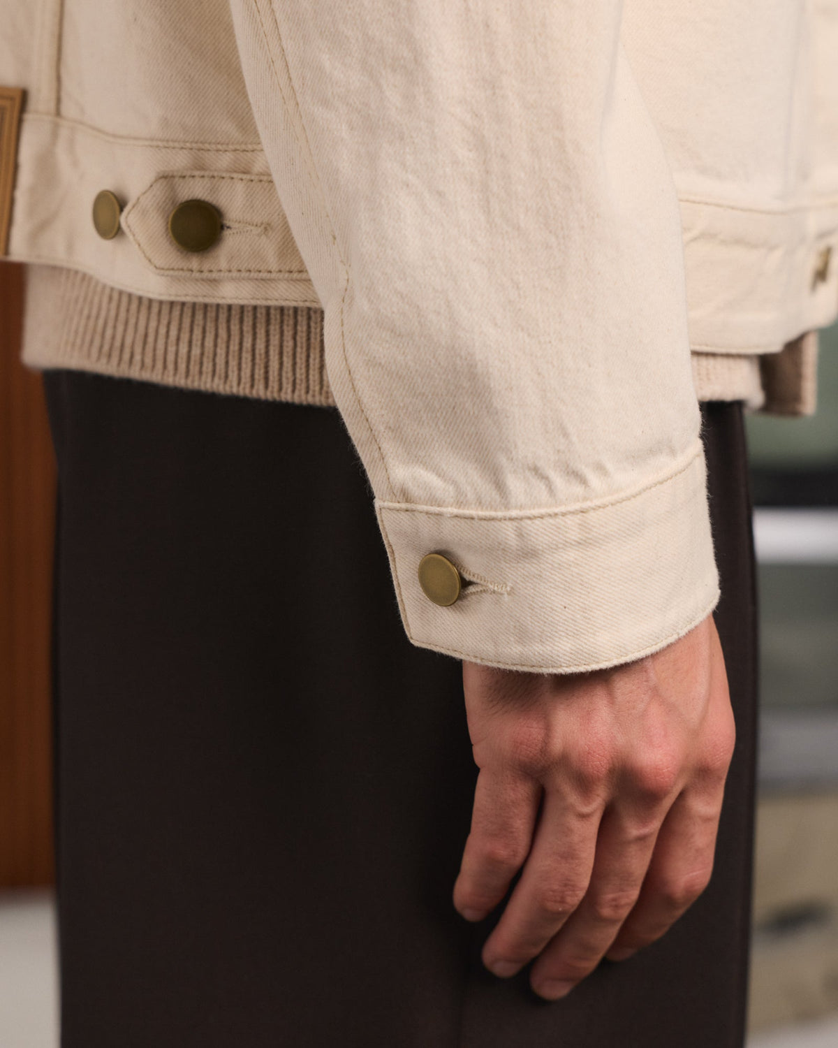 Veste en jean écrue col velours type II
