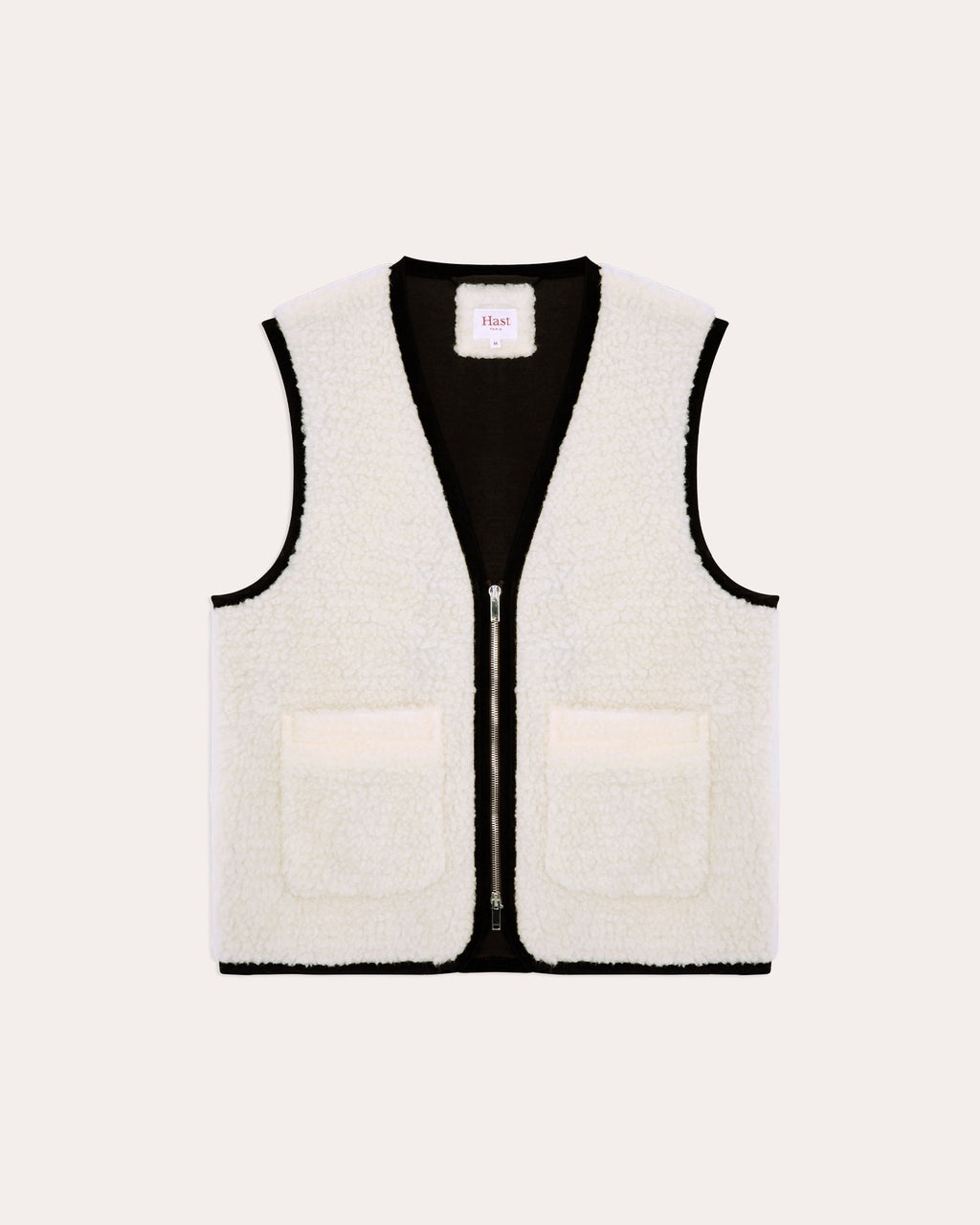 Gilet en laine naturel, détails velours chocolat