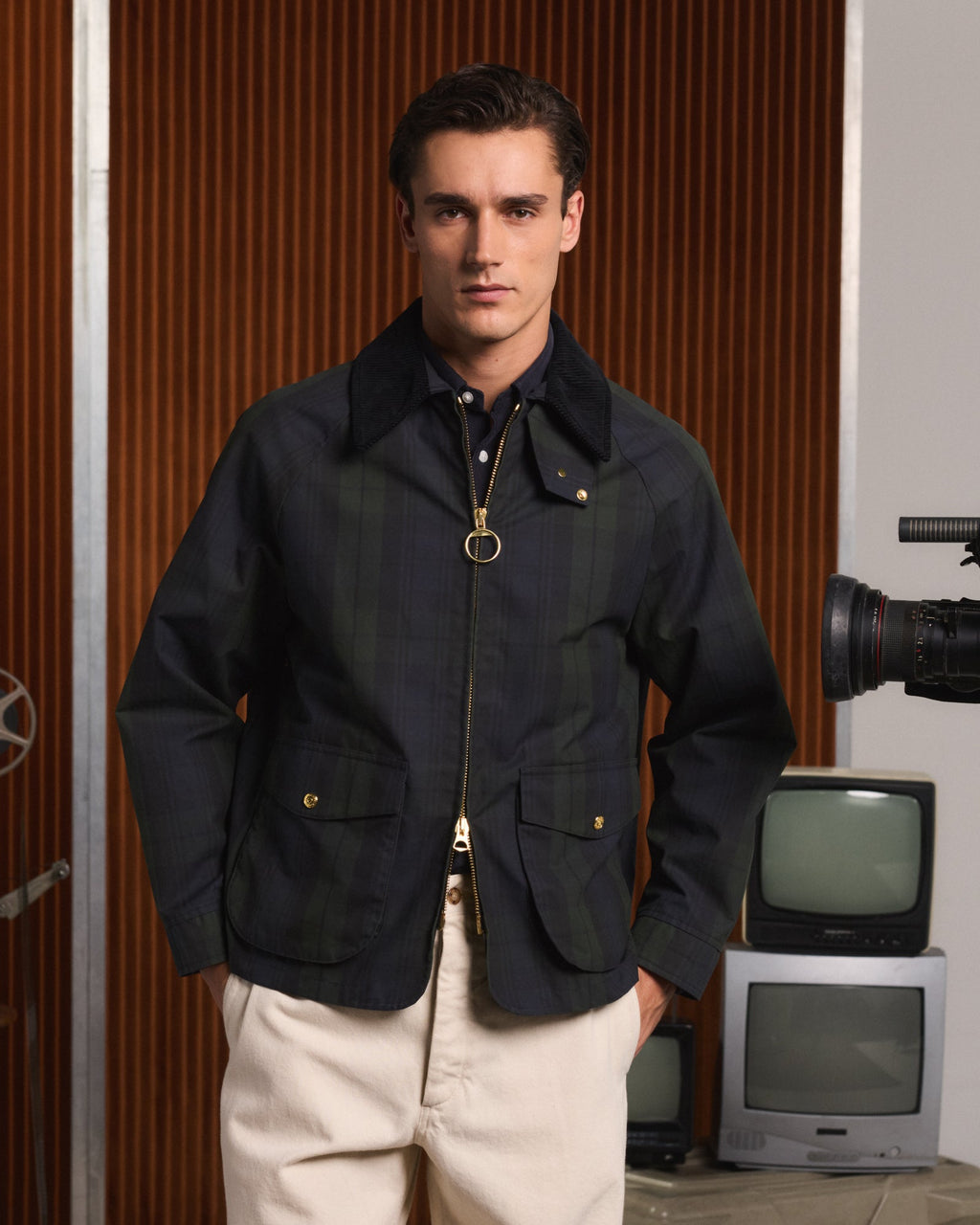 Blouson en coton ciré à motif tartan Black Watch