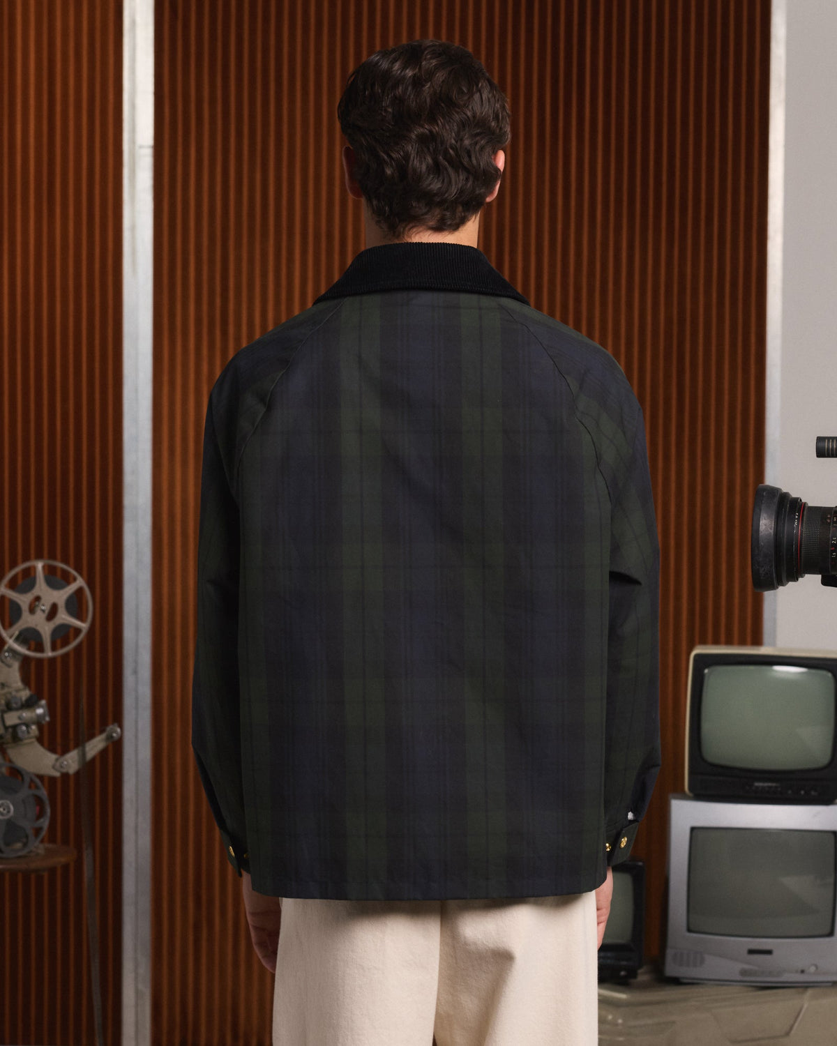 Blouson en coton ciré à motif tartan Black Watch