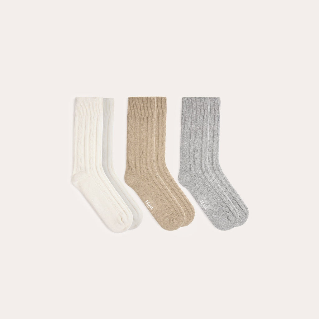 Pack de chaussettes en laine et cachemire grise, beige, écru
