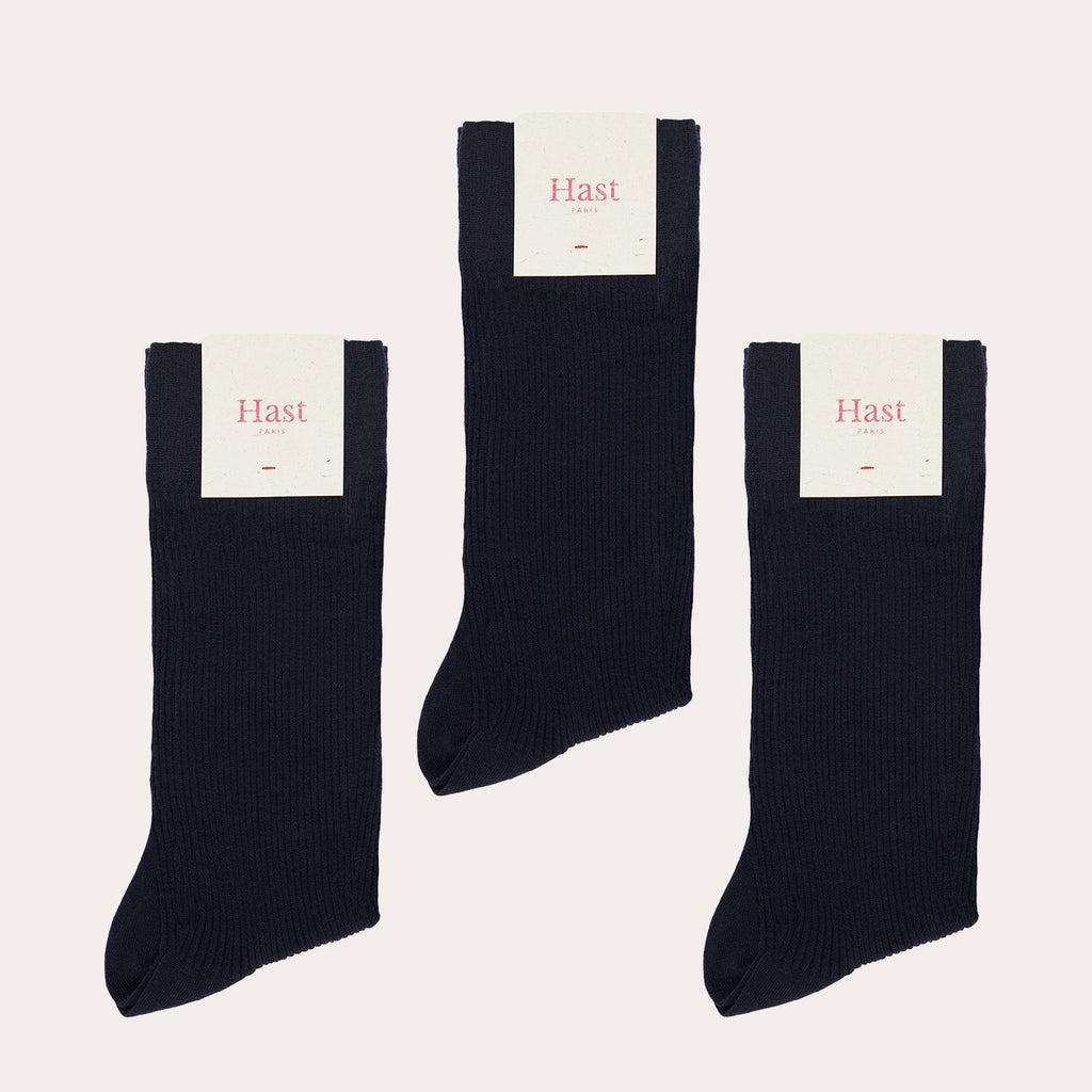 Pack de trois chaussettes marine en laine mérinos