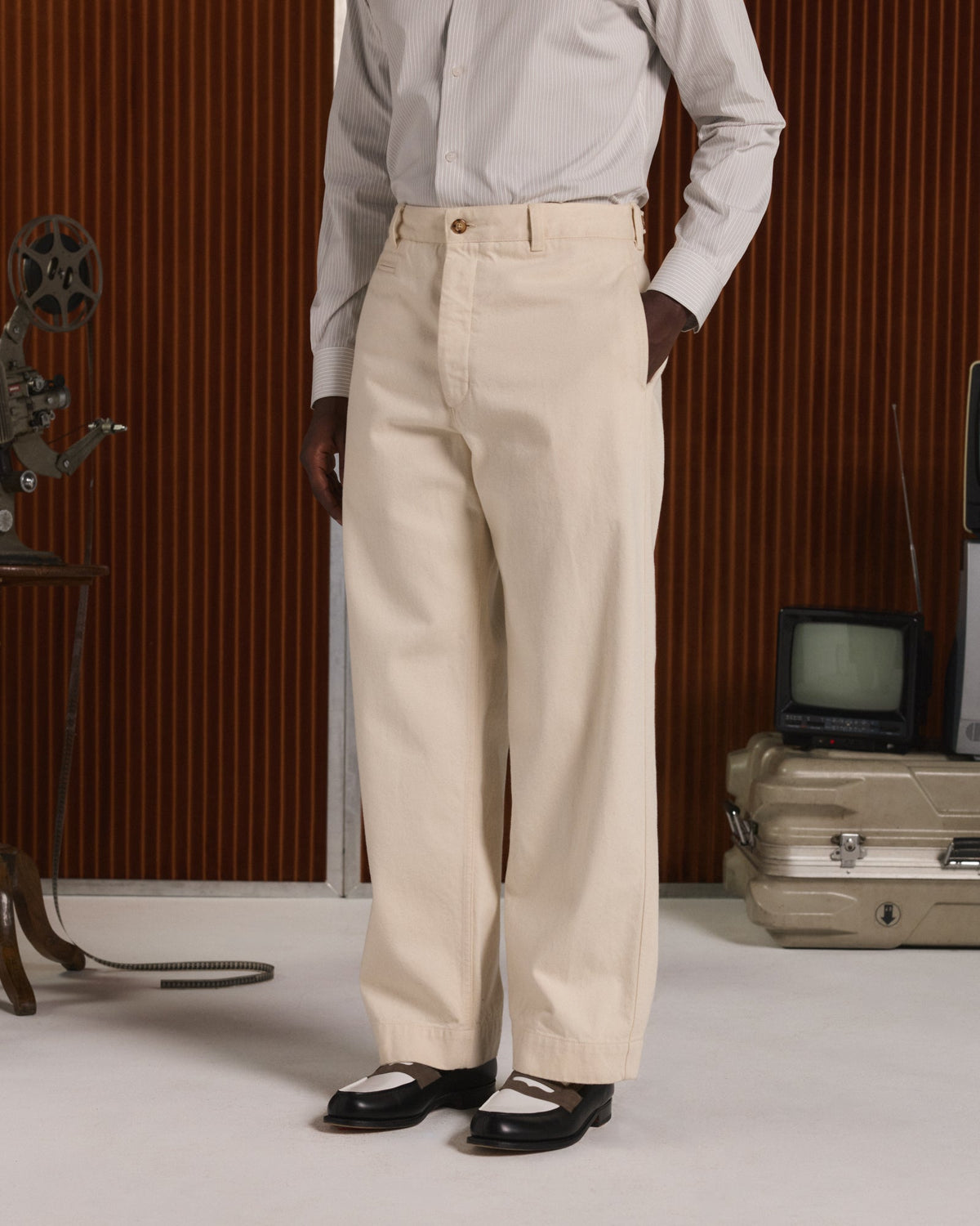 Pantalon large en denim écru
