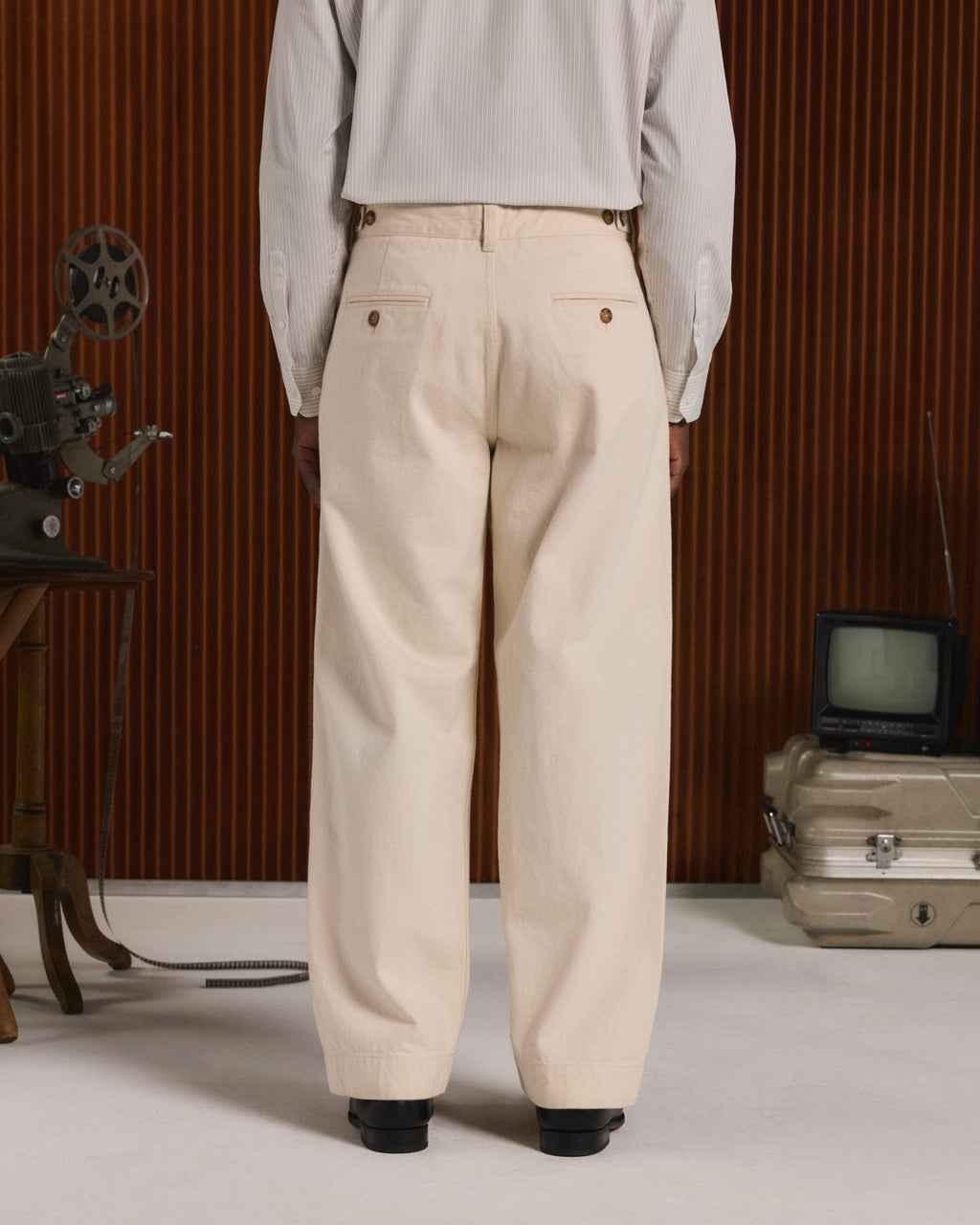 Pantalon large en denim écru